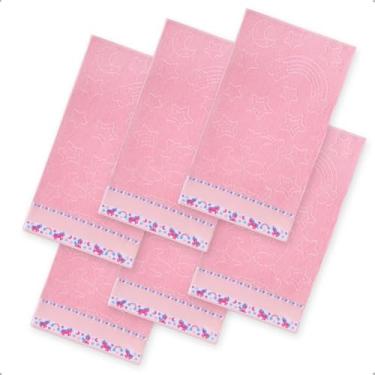 Imagem de Kit 6 Toalha Lavabo Infantil Jaquard Com Barra Pinte e Borde (Rosa Unicórnio)