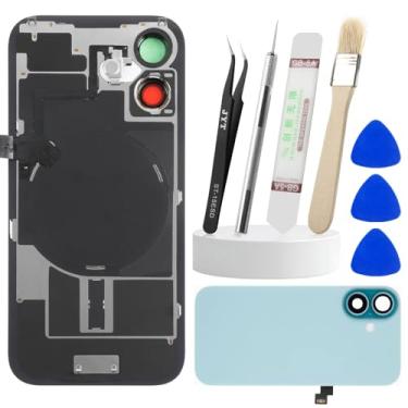 Imagem de Olivechard Capa traseira OEM para iPhone 16 Plus 6,7 polegadas de substituição de vidro (azul-petróleo) Todas as peças necessárias com lente de câmera magnética de armação de metal, cabo flexível de