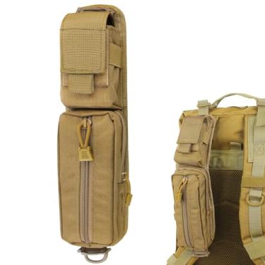 Imagem de Bolsa de acessórios Tactical Molle para alça de mochila, alça de ombro, acessório Molle, bolso duplo com zíper (Cáqui)