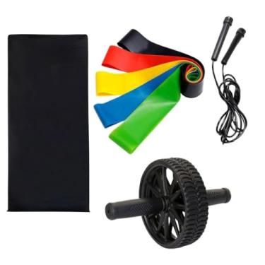 Imagem de Colchonete Academia Roda Abdominal Elastico Funcional Corda de Pular Treino em Casa Atividade Fisica Musculação equipamentos de academia em casa (PRETO)