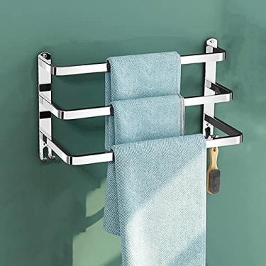 Imagem de Toalheiro Prateleira de toalha sem perfuração Barra de toalha com gancho para toalha de parede adesivo de aço inoxidável para cozinha banheiro - Preto_3 camadas 58,5 cm ferragens de banheiro/prata