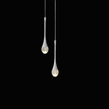 Imagem de Lustre de cristal de 150 cm (59") para hall de entrada, sala de estar, com 2 lâmpadas, prateado, para teto, escada, pendente, lustre de coluna de cristal para teto alto, sótão, mini luminári