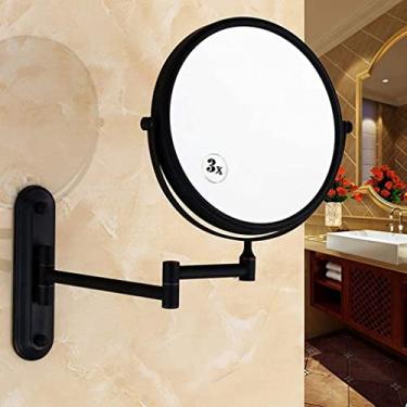 Imagem de LMJYU Espelho de maquiagem espelho de maquiagem espelho de parede de banheiro, espelho de maquiagem antigo, espelho de beleza preto, dobrável, lupa, espelho telescópico de dupla face, espelho