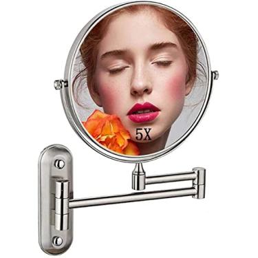 Imagem de Espelho de parede com ampliação de 5x, espelho de maquiagem redondo espelho de banheiro de 20 cm retrátil rotação 360