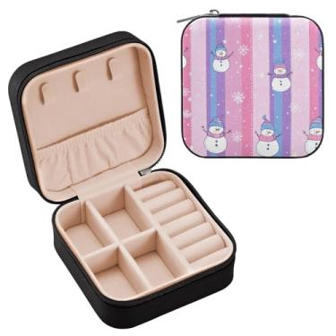 Imagem de Wassud Estojo de joias de viagem de bonecos de neve para mulheres, meninas, senhoras, noiva, mini organizador de joias de couro PU, caixa quadrada de armazenamento de joias para brincos, anéis, colar