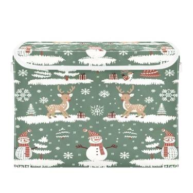 Imagem de CEBUGI Caixotes de armazenamento com tampas, caixa de armazenamento de tecido dobrável, boneco de neve e alce de Natal, caixas organizadoras para armário de casa e quarto, 40 x 30 x 39 cm