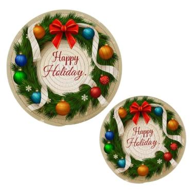 Imagem de Wassud Conjunto de guirlanda de Natal para pratos quentes, suportes de panela redondos de algodão, porta-copos elegantes, decoração de cozinha e acessórios, 2 peças