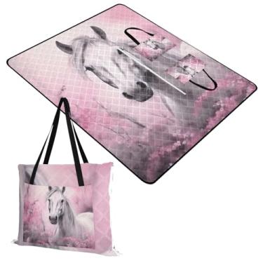 Imagem de WELLDAY Cobertores de piquenique de cavalo branco, impermeável, dobrável, 203 x 395 cm, cobertor extra grande, tapete de piquenique para parque, praia, viagens