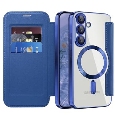 Imagem de LEMAXELERS Capa carteira para Samsung S25+ Plus / S24+ Plus compatível com Magsafe com suporte de cartão com bloqueio de RFID, couro PU, à prova de choque, TPU transparente, capa para celular para