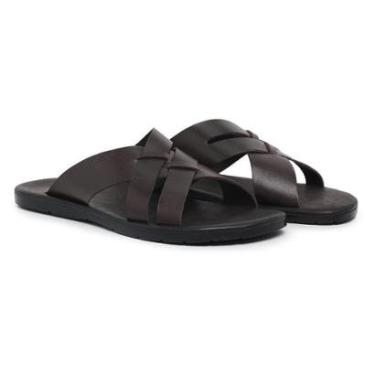 Imagem de Sandália Masculina Couro Tiras Conforto Moderna Macia-Masculino