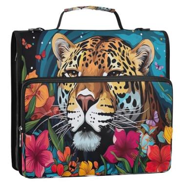 Imagem de Coikll Pasta expansível para fichário de leopardo com zíper em D, organizador de fichário com alça de ombro e alça para facilitar o transporte