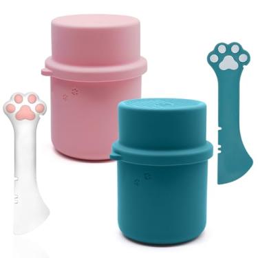 Imagem de DORUI Recipiente de armazenamento original de comida enlatada para cães e uma colher de lata | Capa de silicone para animais de estimação e espátula abridor em forma de pata fofa | Livre de BPA