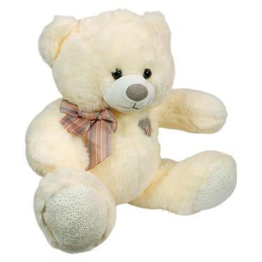 Imagem de Urso De Pelúcia Com Lacinho Bordado Coração 35cms - Creme - Fizzy
