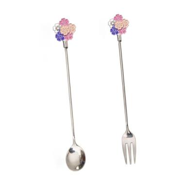 Imagem de 2 colheres e garfos criativos de aço inoxidável para talheres domésticos estilo japonês para servir café e sobremesa