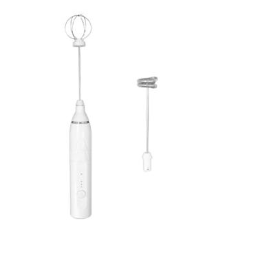 Imagem de Misturador Elétrico USB 2 em 1, Batedor de Bebidas em Aço Inoxidável, Branco, 31cm x 3,5cm, para Café, Leite, Cappuccino, com Batedor Espiral e Fouet