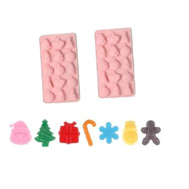 Imagem de Moldes de chocolate de silicone de Natal, 2 peças de moldes de cozimento de doces, bastão de floco de neve 3D, boneco de neve, árvore de Natal, homem de gengibre, Papai Noel, molde em forma de caixa