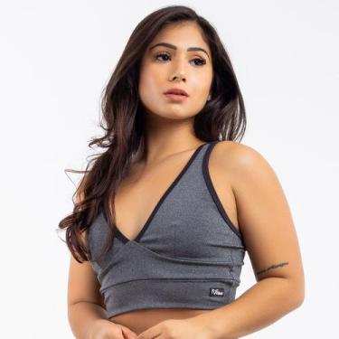 Imagem de Top Academia Fitness Decote V Zero Transparência Viére, Cinza mescla, 