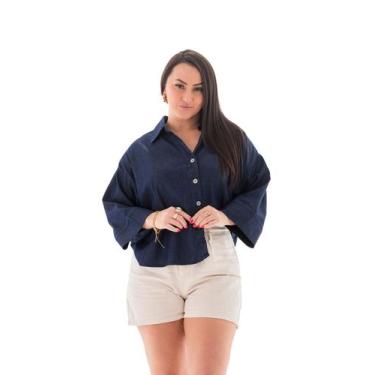 Imagem de Camisa Jeans Feminina Arauto Leve, Azul escuro, GG