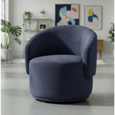 Imagem de Poltrona Decorativa Giratória Sala De Estar Recepção Jasmine Suede Azul Marinho