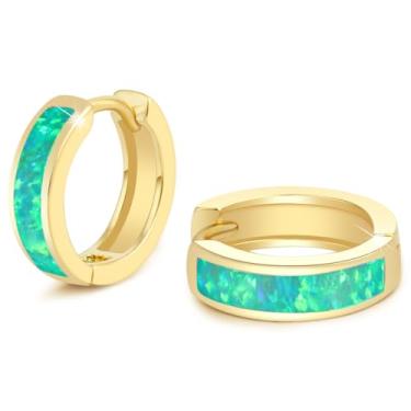 Imagem de Brincos de opala incrustados na moda argolas banhadas a ouro 14 k delicados brancos pequenos brincos de opala azul verde pedras preciosas presentes para mulheres, Cobre, Opala