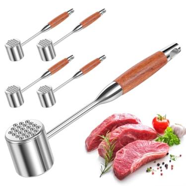 Imagem de 5 peças de aço inoxidável amaciador de carne portátil martelo martelo máquina de lavar louça, ferramenta de carne para bife, frango, porco