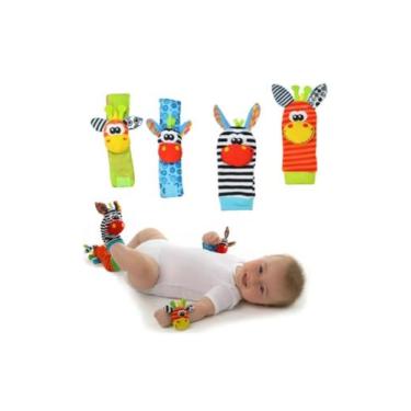 Imagem de Kit Sozzy Chocalhos Meia e Pulseira P Bebê 4 Peças