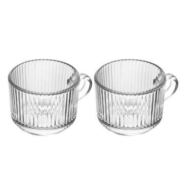 Imagem de Jogo 2 Xícara De Café De Vidro Com Alça Transparente Lines 90ml