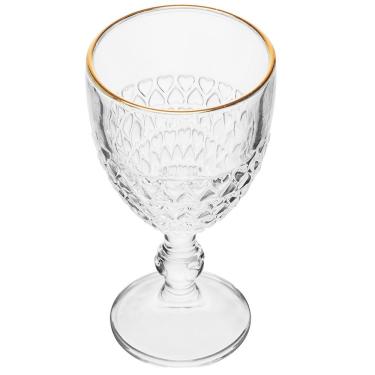 Imagem de Taça Com Borda Dourada Coração Vidro Cor Transparente Fio De Ouro Para água 320ml Lyor