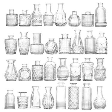 Imagem de Conjunto de vasos de vidro com 32 peças, mini vasos de flores transparentes para decoração de mesa de centro de casamento, vasos pequenos vintage para quarto, casa, jantar, festa, mesa, centro de