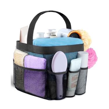Imagem de Attmu Organizador de chuveiro de malha portátil para dormitório de faculdade essencial com 8 bolsos, cesto de pendurar para dormitório, bolsa de chuveiro de secagem rápida para banheiro