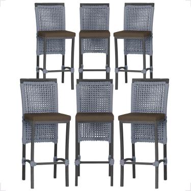 Imagem de 6 Banqueta Em Alumínio Roma Preta Corda Náutica Tecido 9 Prata