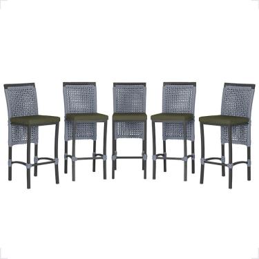 Imagem de 5 Banqueta Em Alumínio Roma Preta Corda Náutica Tecido 13 Prata