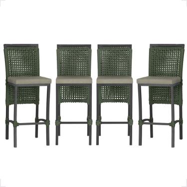 Imagem de 4 Banqueta Em Alumínio Roma Preta Corda Náutica Tecido 8 Verde