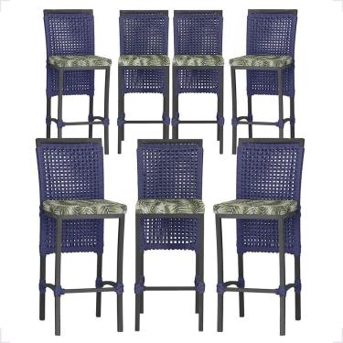 Imagem de 7 Banqueta Em Alumínio Roma Preta Corda Náutica Tecido 5 Azul