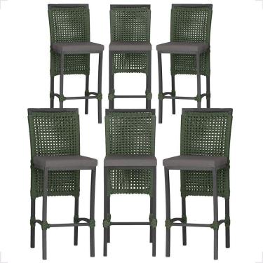 Imagem de 6 Banqueta Em Alumínio Roma Preta Corda Náutica Tecido 11 Verde