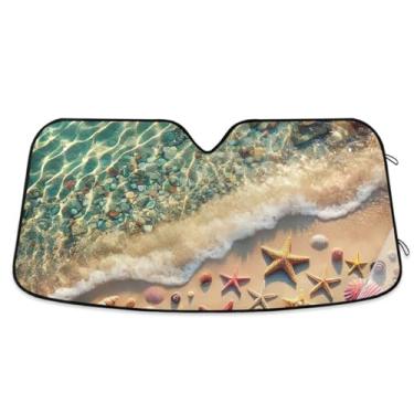 Imagem de Praia com Conchas e Estrelas do Mar Para-brisa de Carro Para-brisa Frontal Para-brisa Protetor Solar Mantém o Veículo Fresco