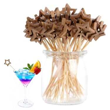 Imagem de cnomg Palitos de coquetel de estrela dourada de 14 cm, 100 peças, palitos decorativos chiques para aperitivos, espetos longos de bambu, Natal, Ano Novo, Feriado, festa, comida, bebidas, decoração