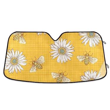 Imagem de Honey Bees Protetor solar de carro margarida para janela frontal, proteção contra calor automotivo proteção UV, persiana dobrável de janela de carro para carro, acessórios de carro