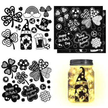 Imagem de 4 peças de papel silhueta, estampa de chapéu arco-íris trevo decalques de recortes de PVC à prova d'água, decoração de iluminação autoadesiva para telefones celulares, scrapbooks, paredes, mesas, 15 x