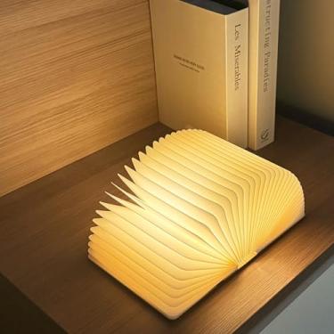 Imagem de STIFFOUR Luz de livro de madeira, lâmpada dobrável de 3 cores, luz amarela, luz de LED para decoração de casa, presente de aniversário - nogueira - pequena (mini)