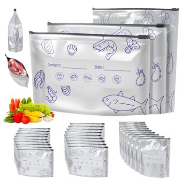 Imagem de 30 peças, saco de armazenamento de alimentos de folha de alumínio, 3 tamanhos, reutilizável, hermético, frescor para conservação fresca, bolsa de vedação espessa com zíper para carne de frutas