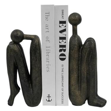 Imagem de Thinker Suportes de livros decorativos para prateleiras, 1 par de suportes de livros resistentes, rolha de livro de resina para escritório, casa, sala de estar