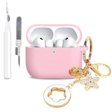 Imagem de PowerDriver Capa para AirPods Pro 3 2025, capa de silicone macio à prova de choque compatível com Apple AirPods Pro 3ª geração, com chaveiro brilhante e kit de limpeza (rosa)