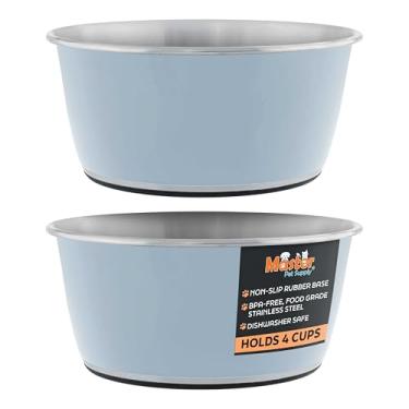 Imagem de Master Pet Supply Conjunto de 2 tigelas de aço inoxidável para cães (947 ml cada) com base de borracha antiderrapante - azul geleira - tigela básica de comida para cães e gatos pequenos, médios e