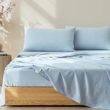 Imagem de JELLYMONI Jogo de cama King Size 4 peças algodão caramelo fácil de encaixar 40,6 cm bolso profundo 100% algodão lavado macio respirável (1 lençol com elástico, 1 lençol de cima, 2 fronhas)