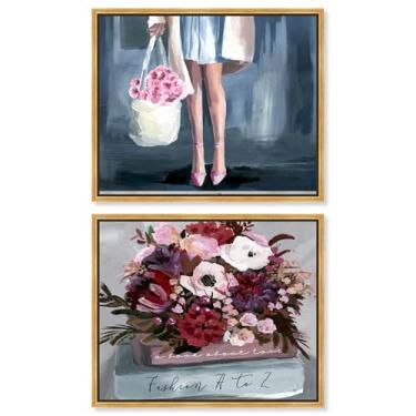 Imagem de Conjunto de 2 decoração de parede de casa de fazenda com estampa de serenidade para quarto rosa blush da Art Remedy, moldura dourada, 61 x 50 cm