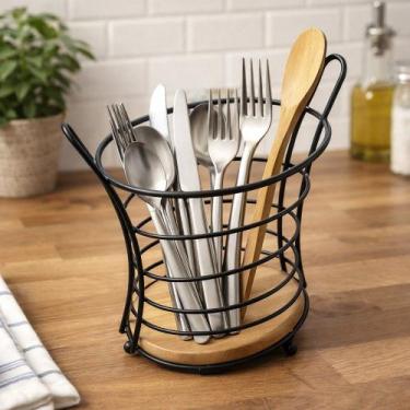 Imagem de Suporte para Talheres Aramado Ecowood 18,5 cm Para Cozinha THIKA Preta