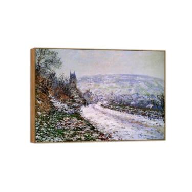 Imagem de Claude Monet Famosas Impressões em Tela de Parede Prontas para Entrar na Vila no Inverno - Pintura em Moldura de Madeira para Decoração de Sala de Estar 40 x 55 cm 16 x 22 pol