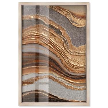 Imagem de Flow in Gold Shadowbox Print Abstract Wall Art por Art Remedy, moldura loira, 53 x 78 cm