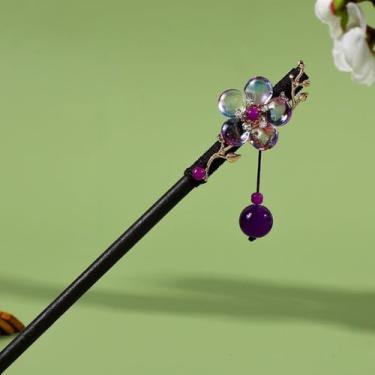 Imagem de Alfinetes de cabelo feitos à mão para mulheres, enfeites de cabelo de flores chinesas, decorativos, estilo antigo de madeira (estilo J)